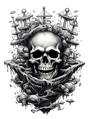 Anchor and skull head skeleton lowbrow surrealist illustratration
