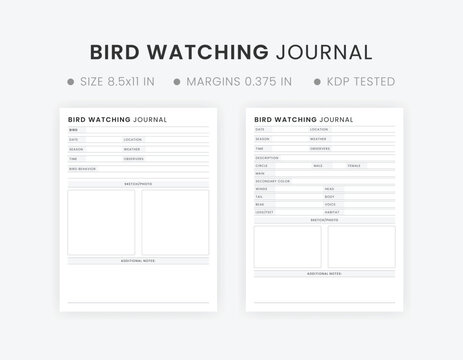 Printable Bird Watching Journal Template, Bird Watching Journal For Kids, Bird Watching Log Book With Pictures