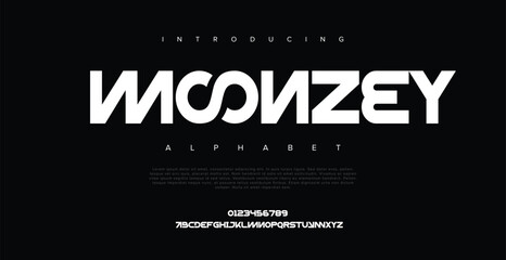 Moonzey modern geometric sans serif futuristic font alphabet vector set