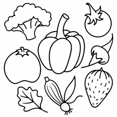 Seasonal Vegetable Doodles: Vector Line Art of Pumpkins, Eggplants, Cauliflower, Onions, Peas, Tomatoes, Beets, and Peppers