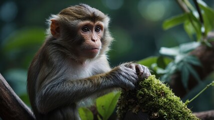 Fototapeta premium A monkey with wide, curious eyes, taking in every detail around it
