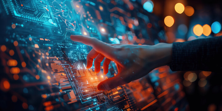 A closeup of a hand using an interactive screen