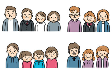 いろいろな二世代家族のイラストセット