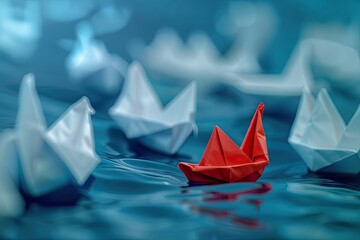 Red Paper Boat Standing Out