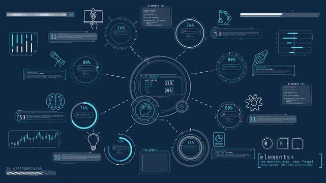 Animated infographics about programming and technology development.