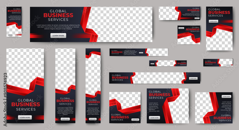 Poster corporate web banners of standard size with a place for photos. vertical, horizontal and square temp
