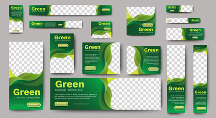 Nature banner design web template Set, Horizontal header web banner. Modern Gradient green cover header background for website design, Social Media Cover ads banner, flyer, invitation card