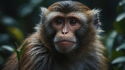 Obraz premium A monkey hiding behind a tree trunk, playing hide and seek