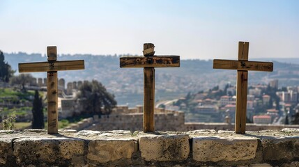 Jerusalem, three wooden crosses