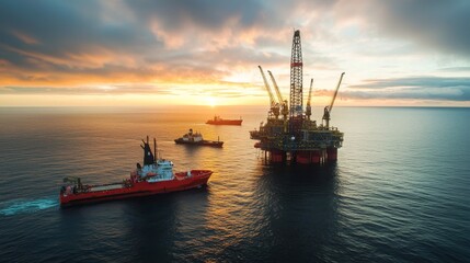 Obraz premium Oil Rig at Sunset