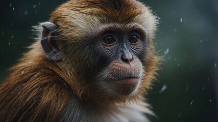Obraz premium A monkey with a thoughtful expression, gazing into the distance, lost in its own world