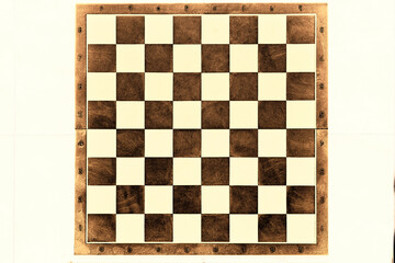 Mental thinking.Brown wooden chessboard on a white background