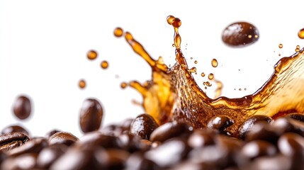 Fototapeta premium Coffee Splash with Coffee Beans on White Background