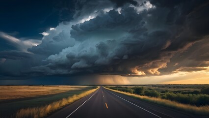 Fototapeta premium fluffy clouds drifting in a dark sky with distant thunderclouds