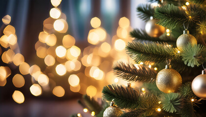  Christmas Tree With Baubles And Blurred Shiny Lights- A decorated Christmas tree with baubl_1(171)