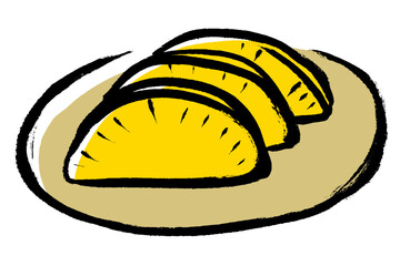 筆タッチの皿にのった沢庵のイラスト