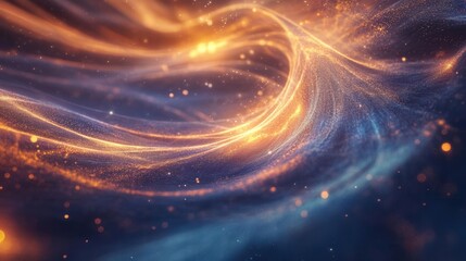 A stunning abstract flow of light and color, featuring vibrant swirls and luminous particles set against a dark background.