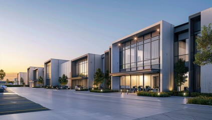 Modern Office Building Complex at Dusk