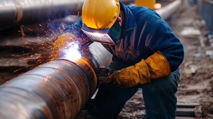 Welder working on a pipeline