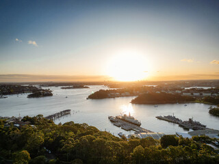 Sydney harbour, aerial view, drone shot, city skyline