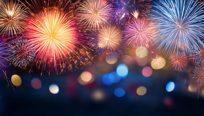  Colorful firework with bokeh background. New Year celebration- A vibrant background with co_1(200)