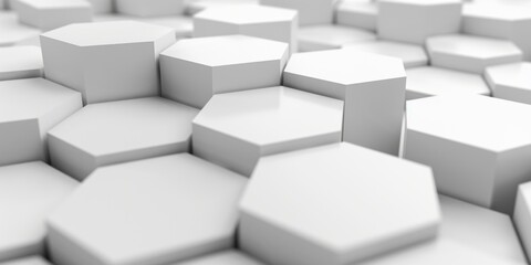 A modern, abstract image featuring white hexagonal blocks in a geometric pattern. The clean and minimalistic design is perfect for backgrounds.