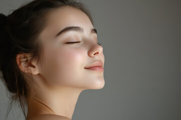 A close up of a girl's face with her eyes closed