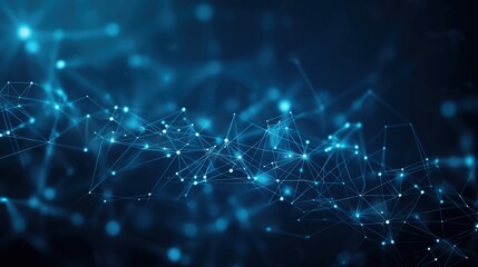 Network of interconnected lines and dots in shades of blue on dark background. Depth and perspective created through visual hierarchy and composition.