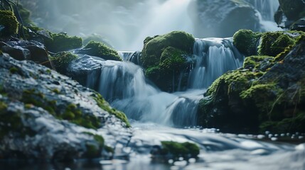 Obraz premium Cascading Water in Lush Forest
