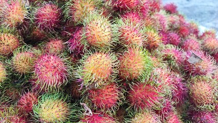 close up of red rambutan fruit