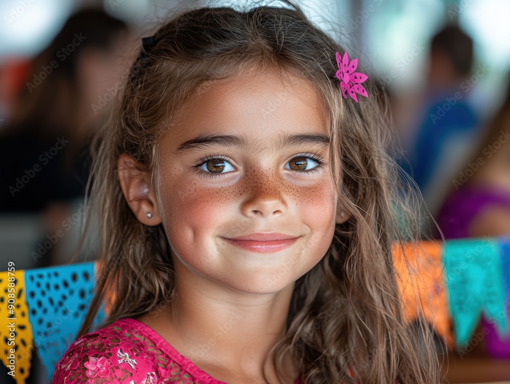 Poster Smiling girl with flower in hair