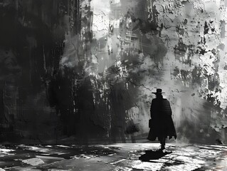 Silhouette of a Person Walking Away from a Wall