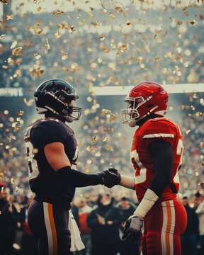 American football players shaking hands