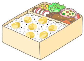 弁当のイラスト - 栗飯・栗ご飯弁当