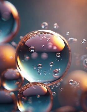macro close-up of floating bubbles with soft hues