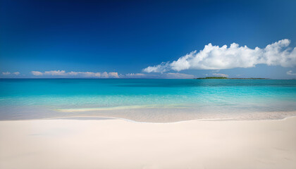 Fototapeta premium Beautiful white sandy beach and vacation concept with blue sea and sky.