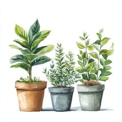 A collection of indoor plants in decorative pots, showcasing vibrant green leaves and natural beauty for home decor.