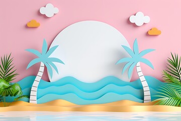 Papercraft Paradise: Tropical Beach Getaway with Copy Space 