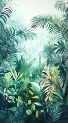 A vibrant jungle scene with lush green foliage and beautiful plants, perfect for nature-themed designs.