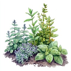 A vibrant illustration of various herbs, showcasing their unique shapes and textures, perfect for culinary or botanical uses.