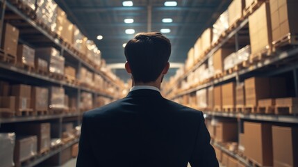 A manager overseeing operations in a large warehouse