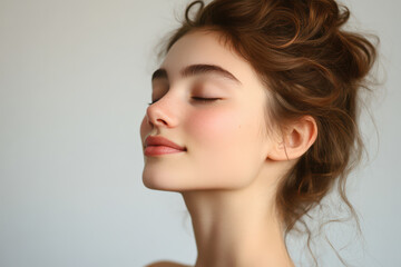 Fototapeta premium A close up of a girl's face with her eyes closed