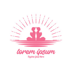 Sunset Sunrise with Woman Girl Lady Relaxation Meditation for Yoga Wellness Icon Illustration Design