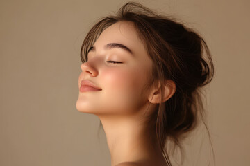 Fototapeta premium A close up of a girl's face with her eyes closed