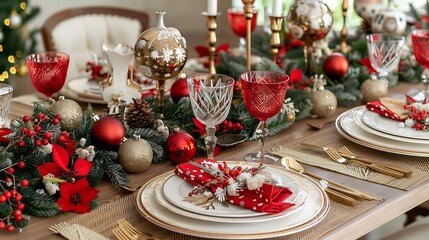 Festive Christmas Table Setting with Red and Gold Accents