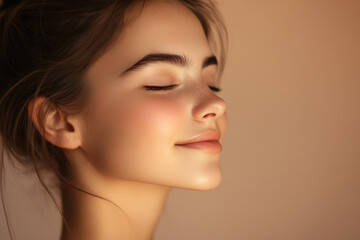 Fototapeta premium A close up of a girl's face with her eyes closed