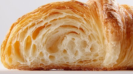 Close-Up of Freshly Baked Croissant with Flaky Golden Layers in High Detail
