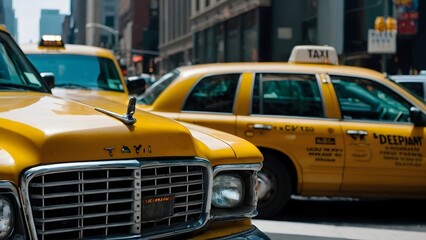 NYC yellow taxi in the morning hustle