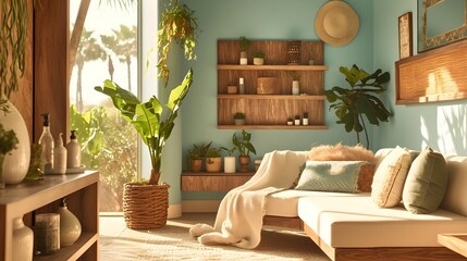 Relaxing Hair Treatment in Cozy Boho Inspired Wellness Spa with Natural Lighting
