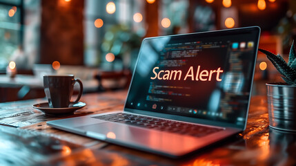 Scam Alert Notification on Business Laptop